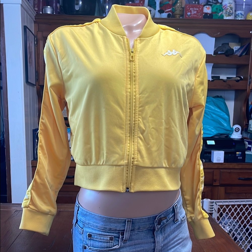 Kappa Yellow Bomber Jacket with Stand-Up Collar size small